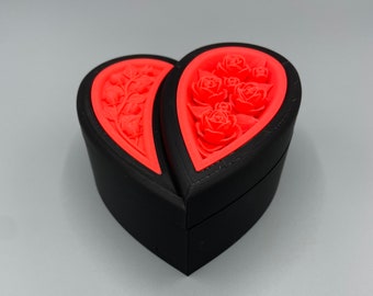 Heart Jewelry Box - Rose Pattern Inlay - Beautiful Detail - Great Gift for Daughters or Anyone Who Loves Flowers and Hearts