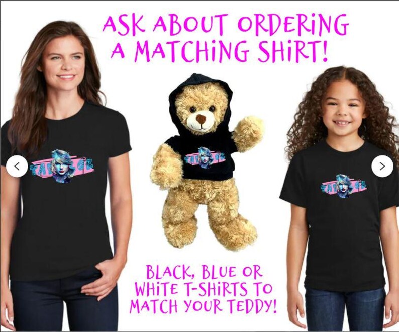Personalized Black Teddy Bear Shirt: Custom Plushie Apparel (fits 12-16 ...
