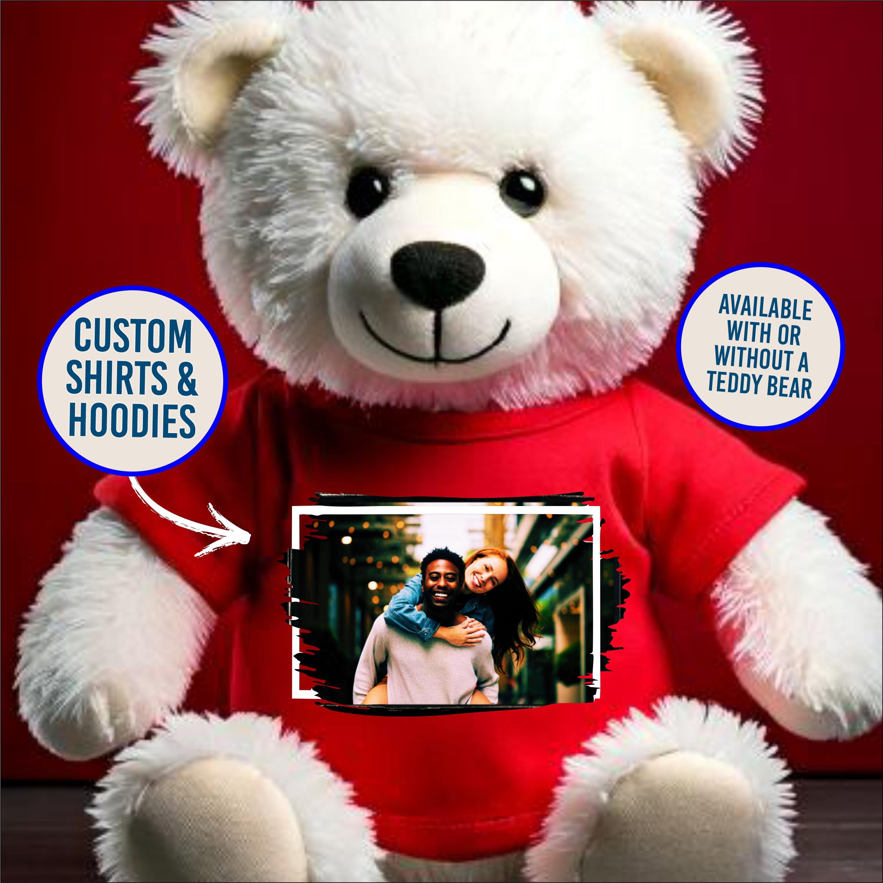 Personalized Teddy Bear With Custom Text Or Photo - 12 Inch Plush Stuffed Animal With Hoodie, Perfect Gift For Christmas, Birthday, Valentine's Day (Red)