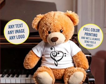 Personalized Teddy Bear Shirt: Custom Photo or Logo Plushie Apparel (Fits 12-16")