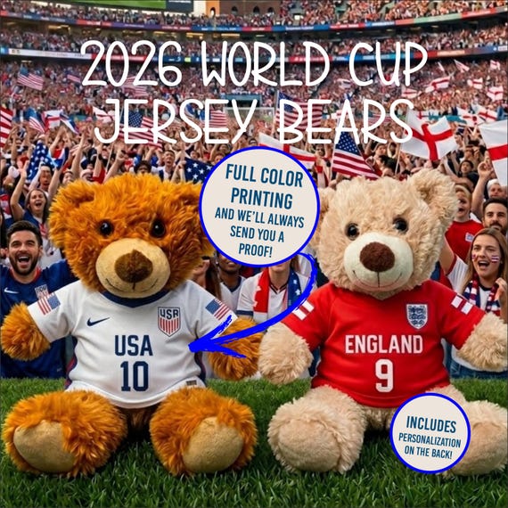 Custom World Cup Soccer USA Teddy Bear Jersey: Personalized Replica, Any Design (Fits 14-16" Bears)