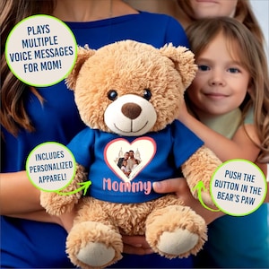 Mother&#39;s Day Teddy Bear Gift with Custom Voice Recorder and Song Player | Plays Multiple Messages or Songs | Includes Personalized Apparel