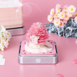 Blocco note RSLIPIN 3D, calendario 2025, carta per appunti, arte, casa sull'albero romantica, calendario da tavolo 2025 con luci LED, rosa
