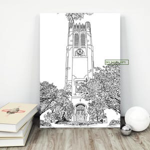 Trendy MSU Spartans Outline Beaumont Bell Tower | Instant Download | Stylish Black and White Wall Art | College MSU Decor | Cool Girl Art