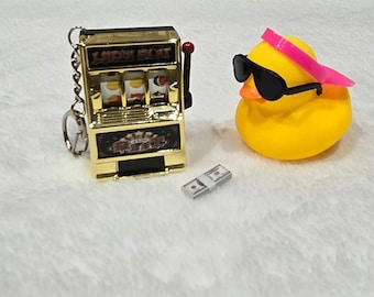 Gamer Rubber Duck with Mini Slot Machine, Lucky Casino Gift