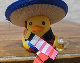 Yellow Rubber duck. Sombrero Duck with colorful poncho/ serapes and a cold beer. Grab for Cinco de Mayo or a Carnival celebration.