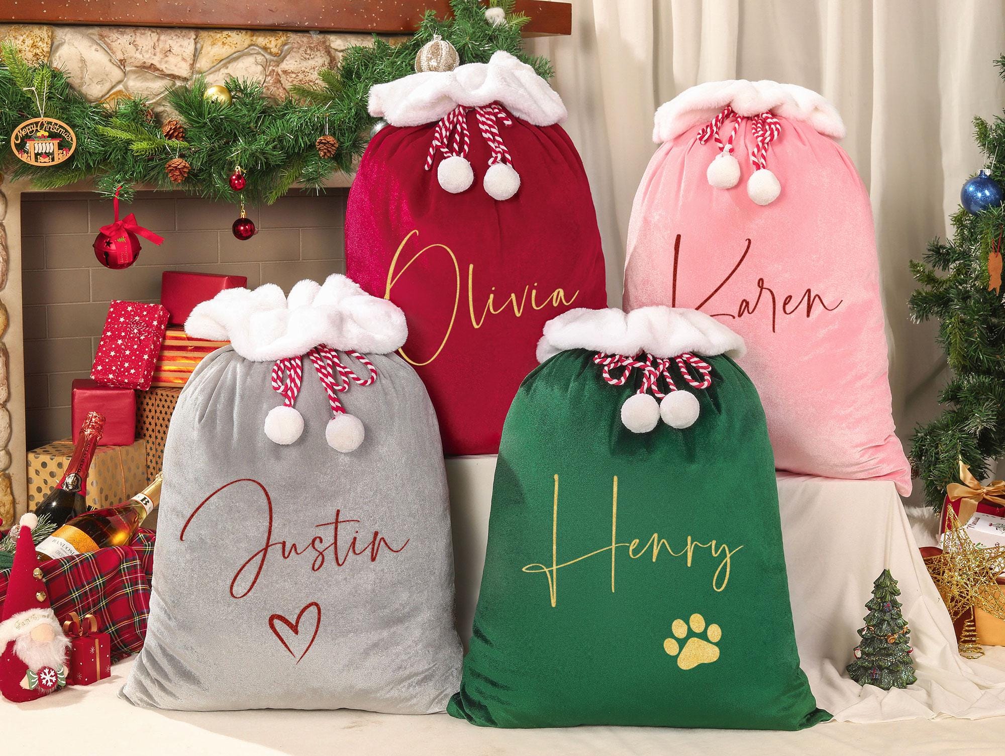 Christmas Santa Sack, Personalised Velvet Santa Sack, Christmas Gift Bag for Kids and Adults and pet, Christmas Gift Bag, Xmas.