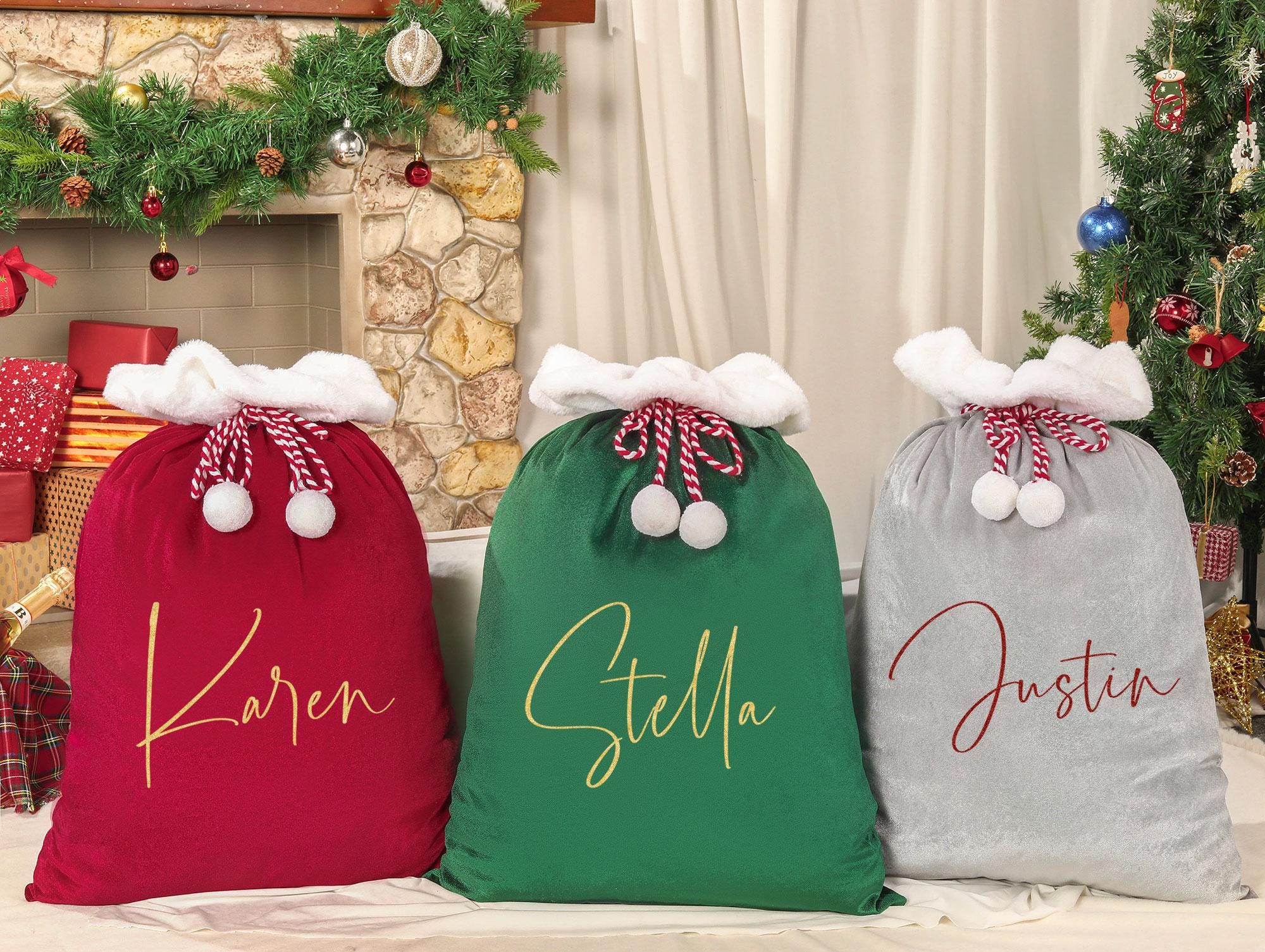 Christmas Santa Sack, Personalised Velvet Santa Sack, Christmas Gift Bag for Kids and Adults and pet, Christmas Gift Bag, Xmas.