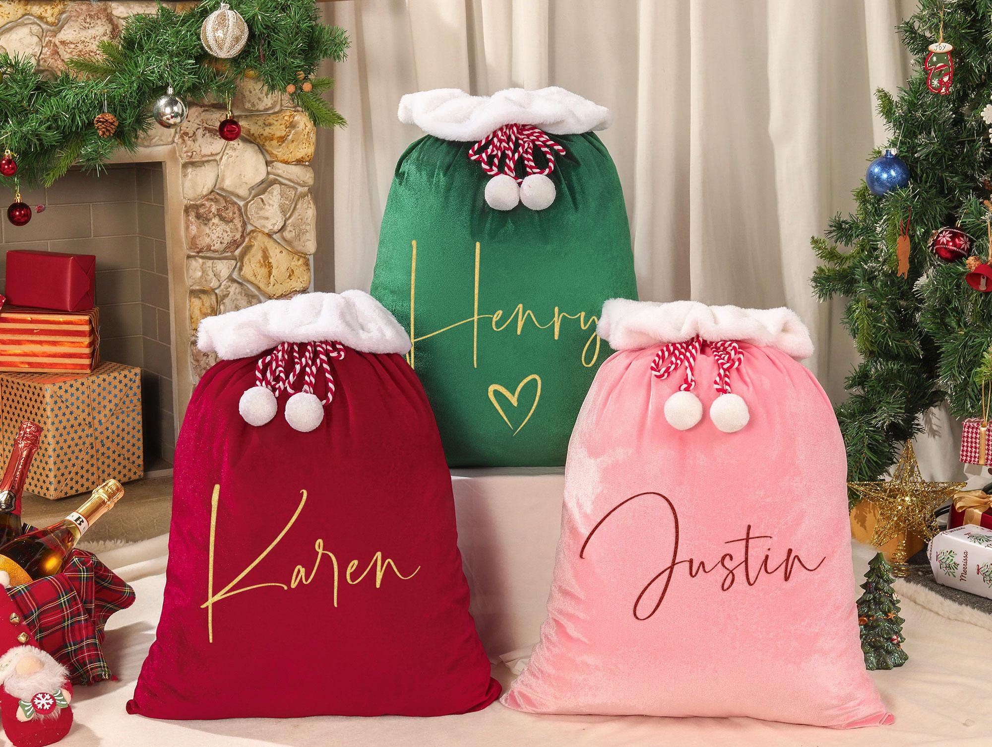 Christmas Santa Sack, Personalised Velvet Santa Sack, Christmas Gift Bag for Kids and Adults and pet, Christmas Gift Bag, Xmas.