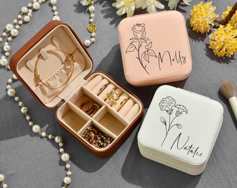 Personalized travel jewelry box, Jewelry Organizer, bridesmaid gifts jewelry case, Bridesmaid Proposal,Engraved Jewelry Case,Gift for Women