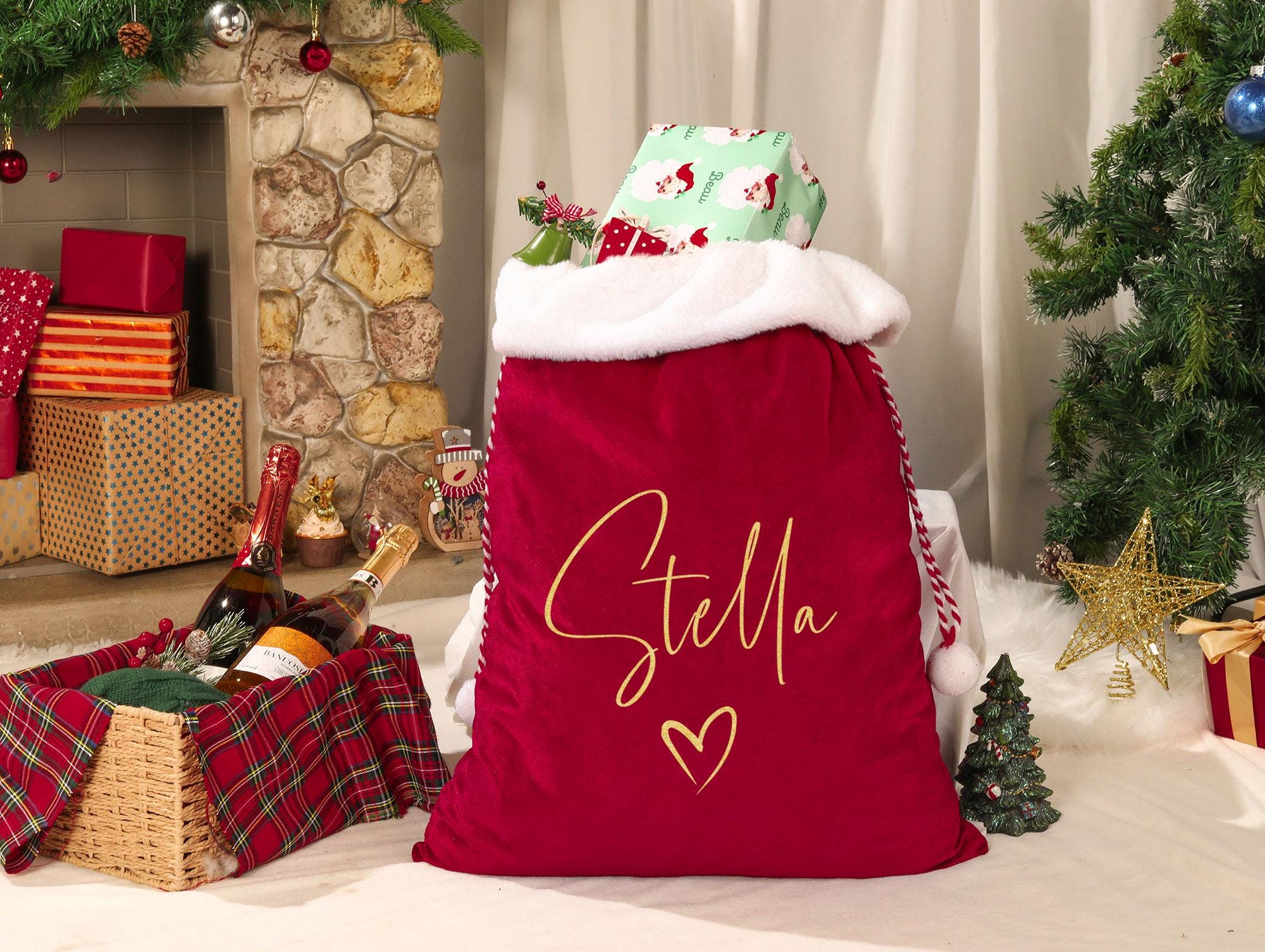 Christmas Santa Sack, Personalised Velvet Santa Sack, Christmas Gift Bag for Kids and Adults and pet, Christmas Gift Bag, Xmas.