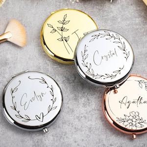 Custom Compact Mirror Gifts for Bridesmaid Proposal Best Friend Birthday Gifts Personalized Gifts for Women Engraved Pocket Mirror image 3