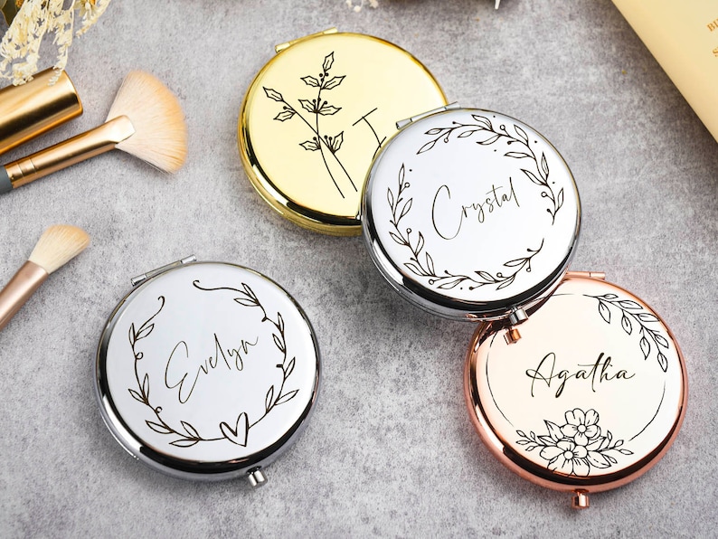 Custom Compact Mirror Gifts for Bridesmaid Proposal Best Friend Birthday Gifts Personalized Gifts for Women Engraved Pocket Mirror image 3