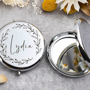 Custom Compact Mirror Gifts for Bridesmaid Proposal Best Friend Birthday Gifts Personalized Gifts for Women Engraved Pocket Mirror image 2