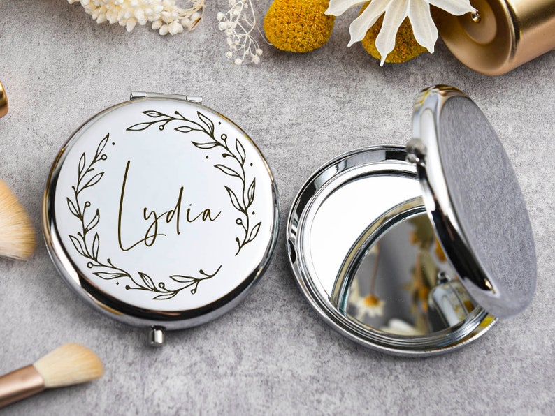 Custom Compact Mirror Gifts for Bridesmaid Proposal Best Friend Birthday Gifts Personalized Gifts for Women Engraved Pocket Mirror image 2