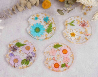 Natural Flowers Coasters,Boho Coasters,Resin Flower Coasters made with real dried flowers,Custom Wedding Birthday Gifts Table Decor