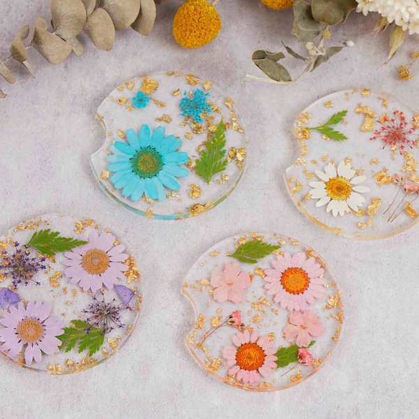 Natural Flowers Coasters,Boho Coasters,Resin Flower Coasters made with real dried flowers,Custom Wedding Birthday Gifts Table Decor