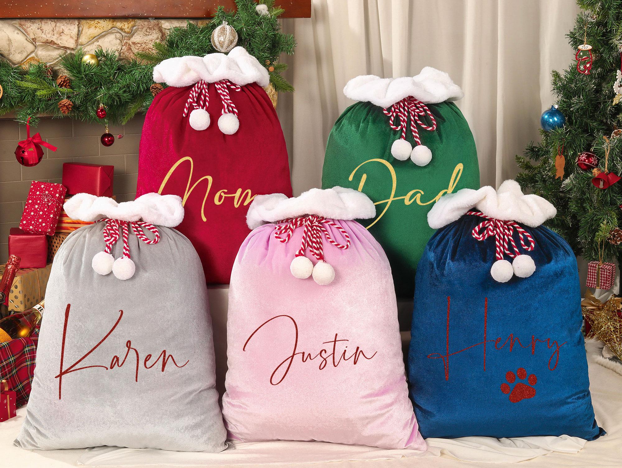 Christmas Santa Sack, Personalised Velvet Santa Sack, Christmas Gift Bag for Kids and Adults and pet, Christmas Gift Bag, Xmas.