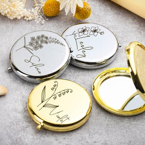 Custom Compact Mirror Gifts for Bridesmaid Proposal Best Friend Birthday Gifts Personalized Gifts for Women Engraved Pocket Mirror image 5