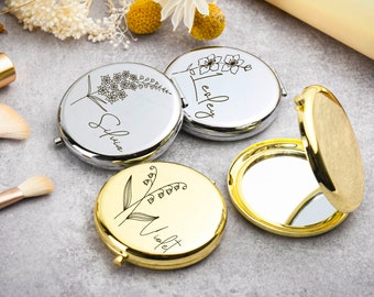 Custom Compact Mirror | Gifts for Bridesmaid Proposal | Best Friend Birthday Gifts | Personalized Gifts for Women | Engraved Pocket Mirror