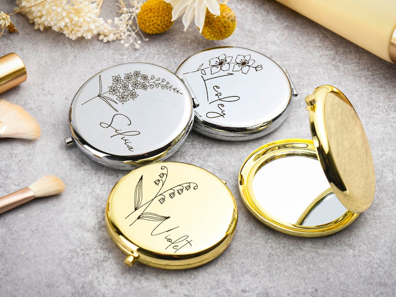 Custom Compact Mirror Gifts for Bridesmaid Proposal Best Friend Birthday Gifts Personalized Gifts for Women Engraved Pocket Mirror image 5