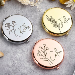 Custom Compact Mirror Gifts for Bridesmaid Proposal Best Friend Birthday Gifts Personalized Gifts for Women Engraved Pocket Mirror image 1