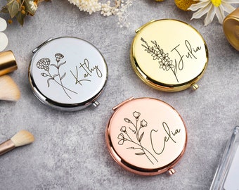 Custom Compact Mirror | Gifts for Bridesmaid Proposal | Best Friend Birthday Gifts | Personalized Gifts for Women | Engraved Pocket Mirror