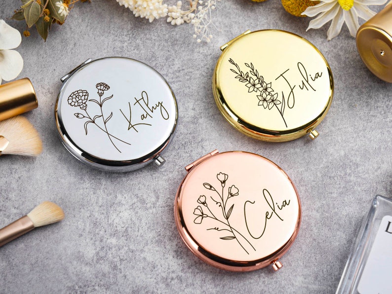 Custom Compact Mirror Gifts for Bridesmaid Proposal Best Friend Birthday Gifts Personalized Gifts for Women Engraved Pocket Mirror image 1