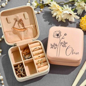 Personalisierte Reise Schmuckschatulle, Schmuck Organizer, Brautjungfer Geschenke Schmuckschatulle, Brautjungfer Vorschlag, Schmuckschatulle mit Gravur, Geschenk für Frauen Bild 4