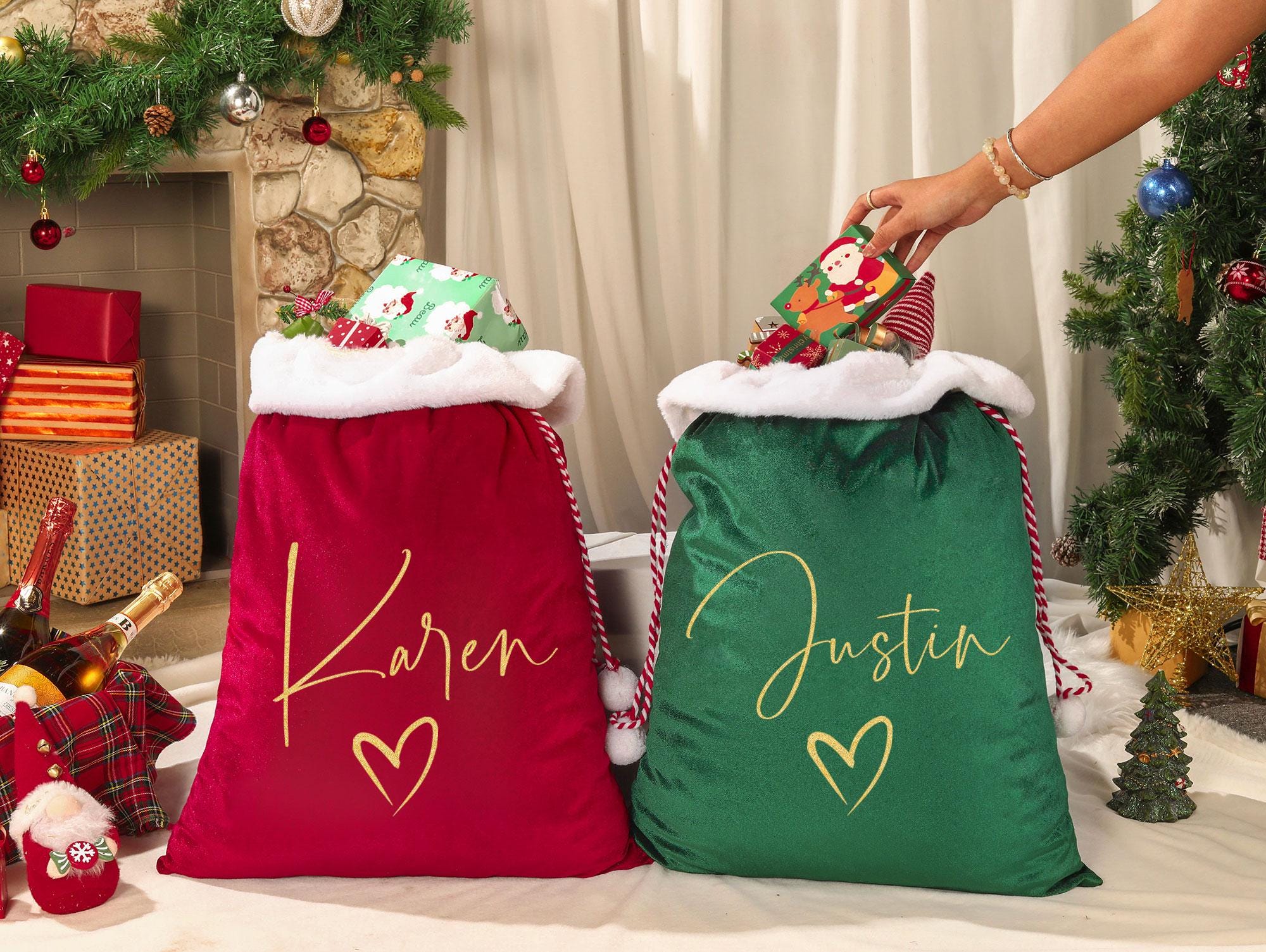 Christmas Santa Sack, Personalised Velvet Santa Sack, Christmas Gift Bag for Kids and Adults and pet, Christmas Gift Bag, Xmas.