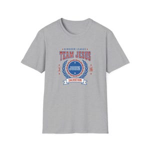 Team Jesus T-Shirt Vintage Collegiate Aesthetic Christian Apparel Faith-Based Gift Spiritual Wear Casual Church Tee Jersey Style Unisex Top Sport Grey