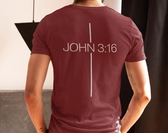John 3:16 Shirt Christian Apparel Bible Verse Top Everyday Wear Minimalist Design for Believer Gift for Him or Her God Loves the World
