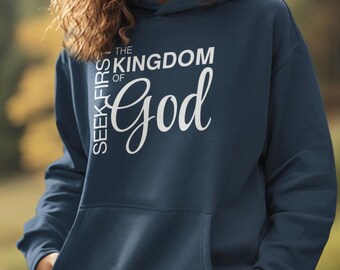 Christelijke Hoodie Seek First the Kingdom of God Unisex Matteüs 6:33 Bijbelvers Religieus Sweatshirt Mannen Vrouwen Kleding Geloof Kleding Cadeau