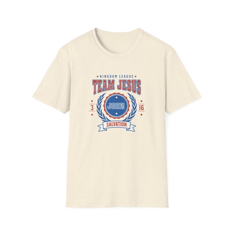Team Jesus T-Shirt Vintage Collegiate Aesthetic Christian Apparel Faith-Based Gift Spiritual Wear Casual Church Tee Jersey Style Unisex Top Natural