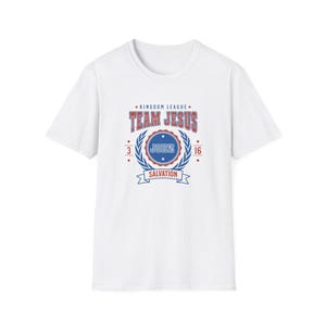Team Jesus T-Shirt Vintage Collegiate Aesthetic Christian Apparel Faith-Based Gift Spiritual Wear Casual Church Tee Jersey Style Unisex Top White