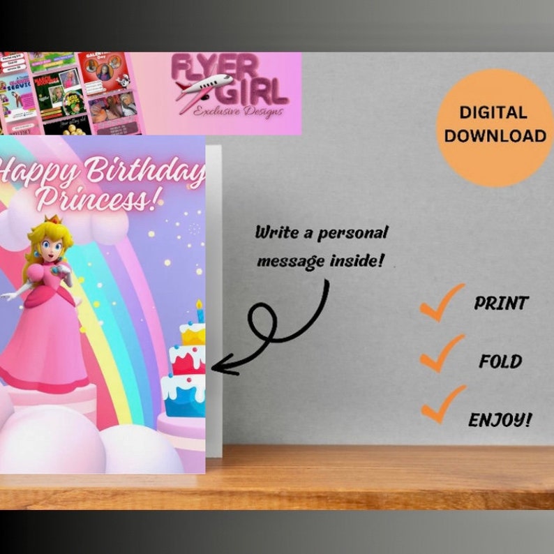 Happy Birthday Card DIGITAL Download Printable Princess Peach Birthday ...