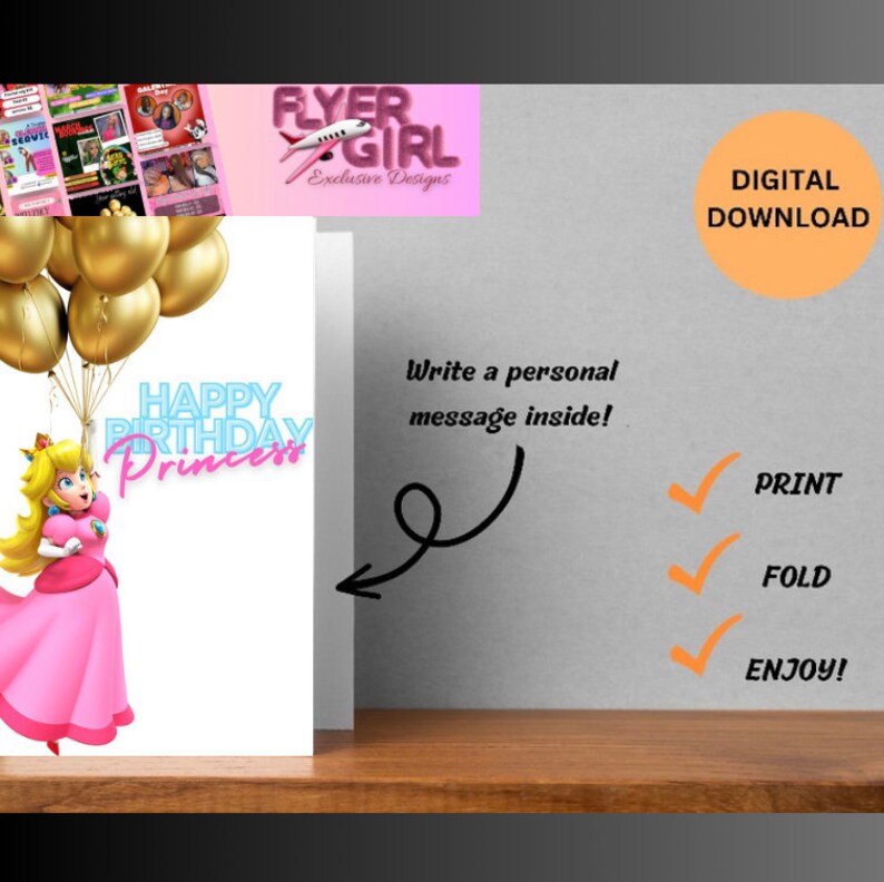Happy Birthday Card DIGITAL Download Printable Princess Peach Birthday ...