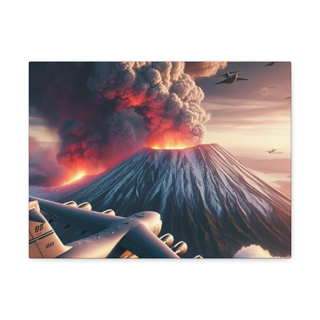 Fly Volcano Frame Airlift Aircraft Over Hawaiian Volcano on Stretched Canvas - Etsy