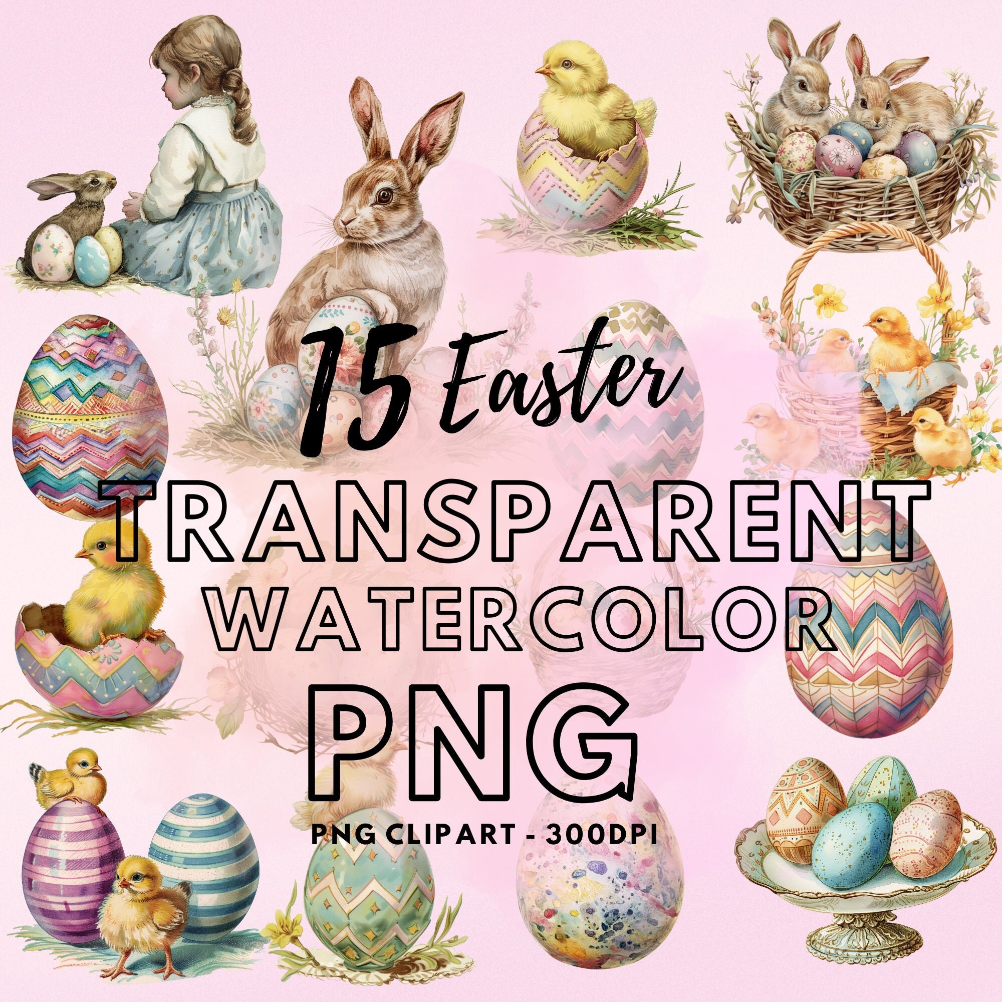 Watercolor Vintage Easter Clipart, 15 PNG Easter Clipart, Easter Theme ...