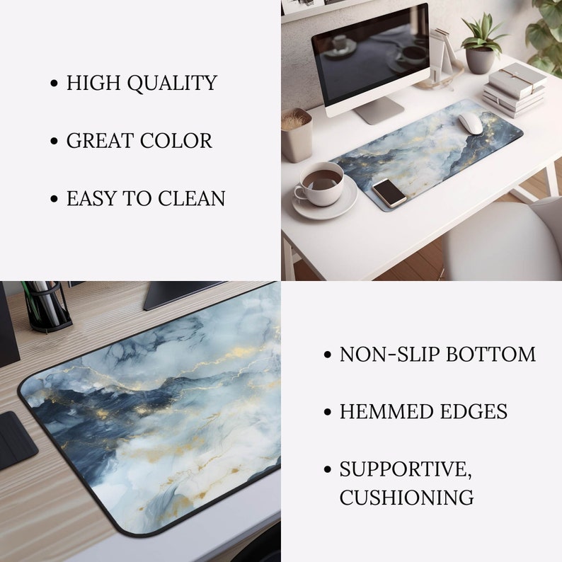 Blue Marble Desk Mat Unique Bold Mouse Pad Stylish Office Decor ...