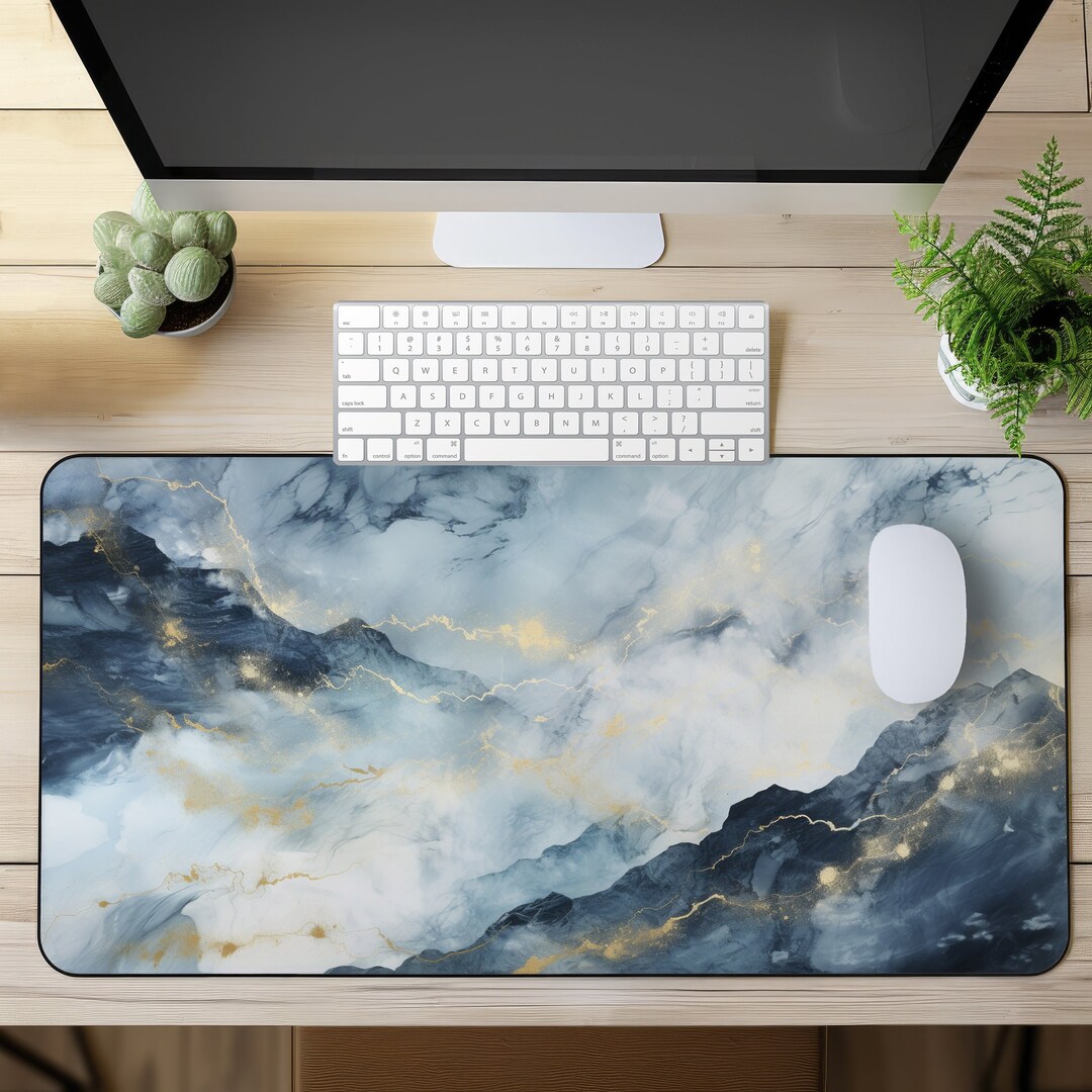 Blue Marble Desk Mat Unique Bold Mouse Pad Stylish Office Decor ...