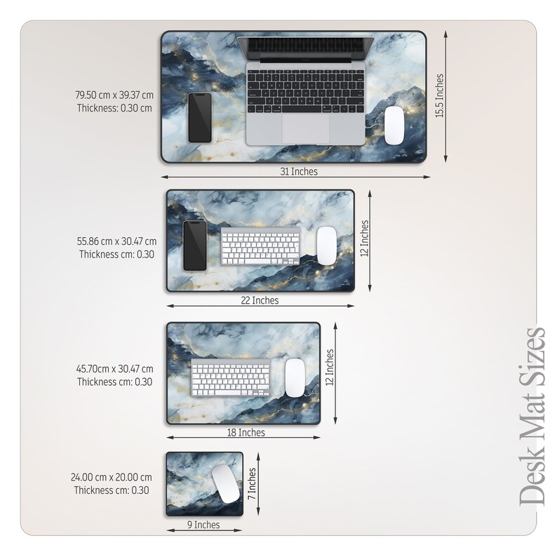 Blue Marble Desk Mat Unique Bold Mouse Pad Stylish Office Decor ...