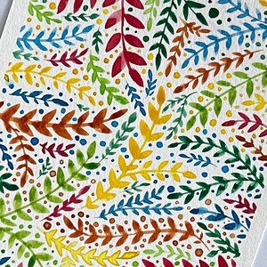Cartão pintado à mão com envelope, design original, cartão botânico e plano