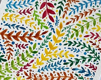 Hand painted greeting card with envelope, original design, botanical, flat card