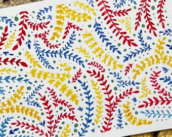 Hand painted greeting card with envelope, original botanical design, flat card