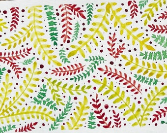 Hand painted greeting card with envelope, original botanical design, flat card