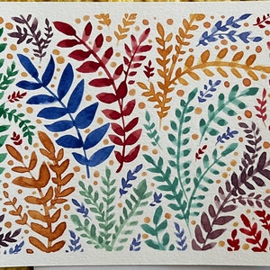 Cartão pintado à mão com envelope, design botânico original, cartão plano