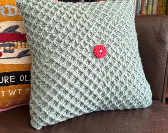 Crochet throw pillow, 100% wool, handmade, waffle texture
