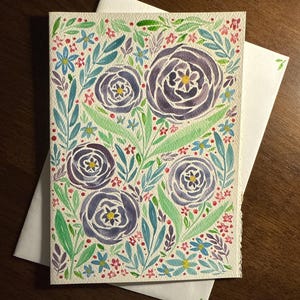 Cartão pintado à mão com envelope, design botânico original