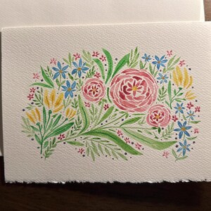 Cartão pintado à mão com envelope, design botânico original